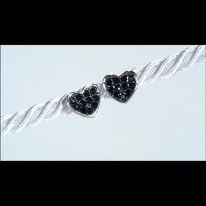 Black Spinel Rhodium Over Silver Heart Stud Earring